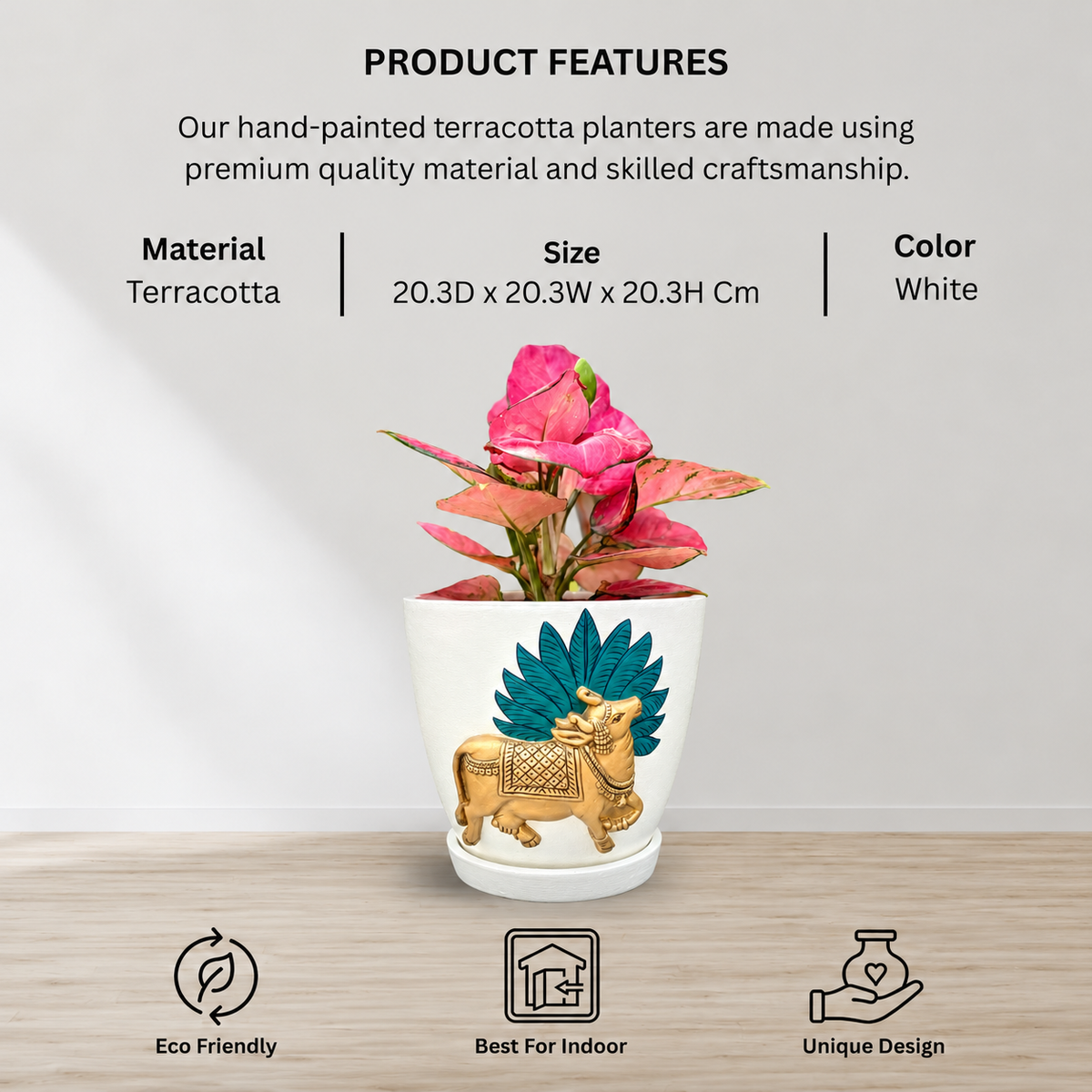 3D Embossed Pichwai Planter - 8 Inches