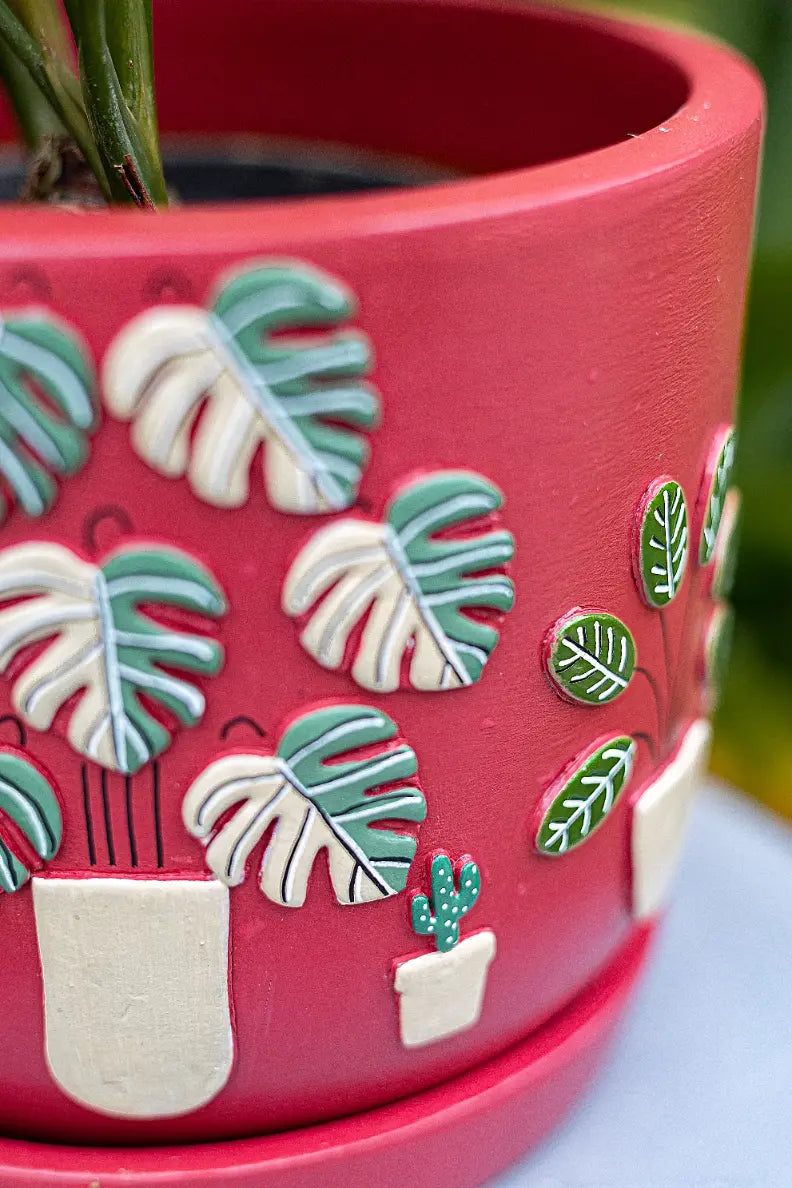 3D Embossed Planter (Salsa Red) - 6 Inches
