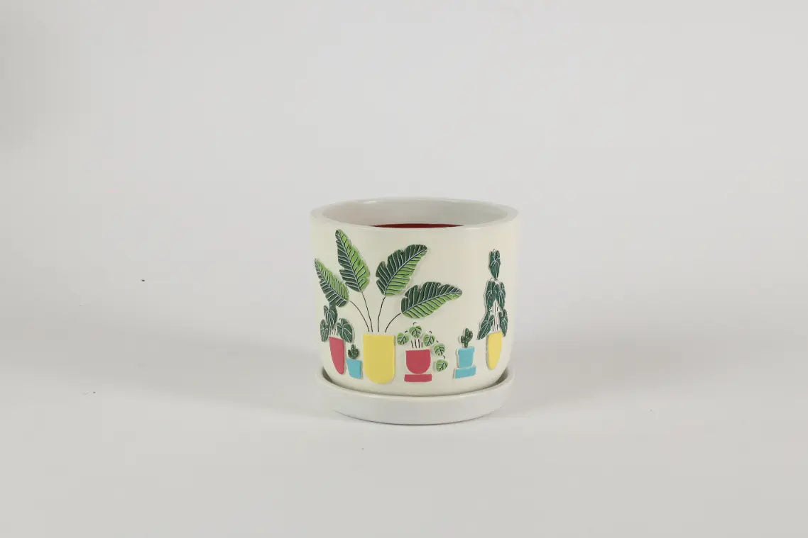 3D Embossed Planter (off-white) - 6 Inches