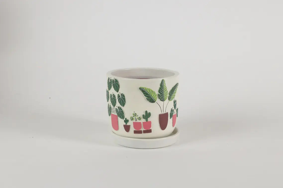 3D Embossed Planter (off-white) - 6 Inches