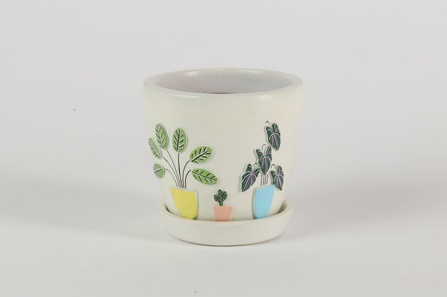 3D Embossed Planter (off-white) - 4.5 Inches
