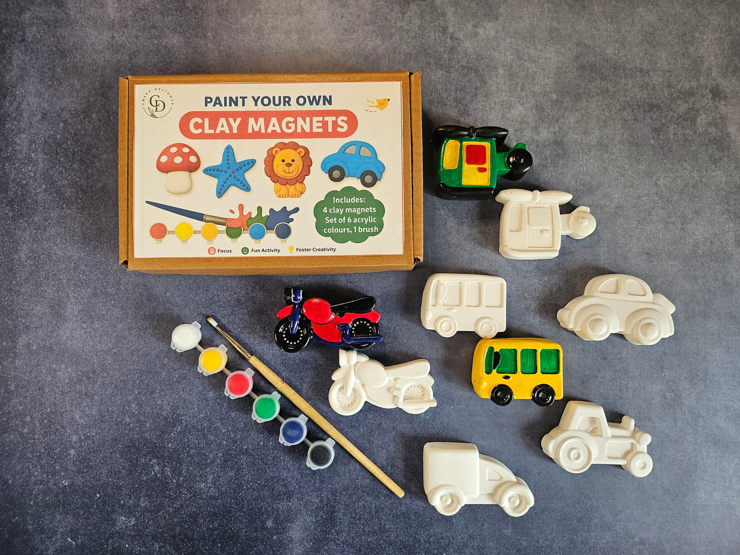 Paint Your Own Clay Magnets - Vehicle Theme