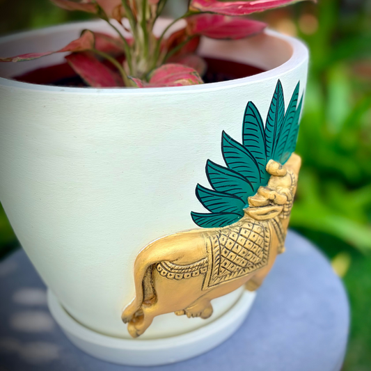 3D Embossed Pichwai Planter - 8 Inches