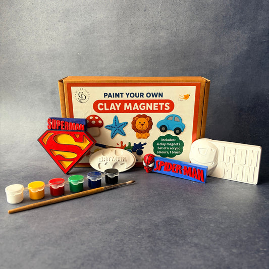 SuperHero Theme Paint Your Own Clay Magnets DIY Kits For Kids Painting Hobby Set