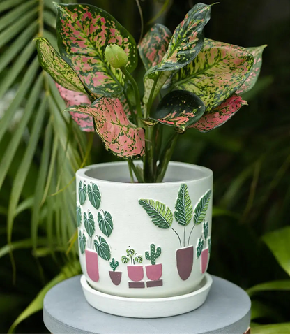 3D Embossed Planter (off-white) - 6 Inches