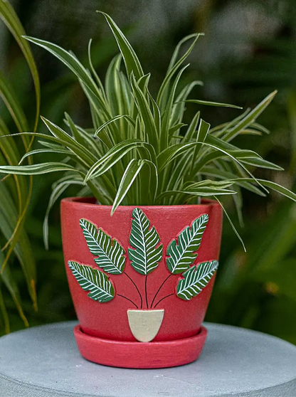 3D Embossed Planter (Salsa Red) - 4.5 Inches