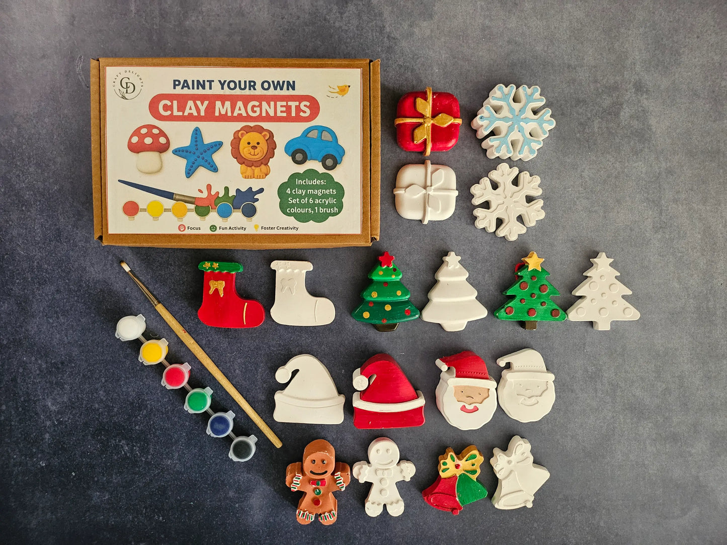 Paint Your Own Clay Magnets - Christmas Theme