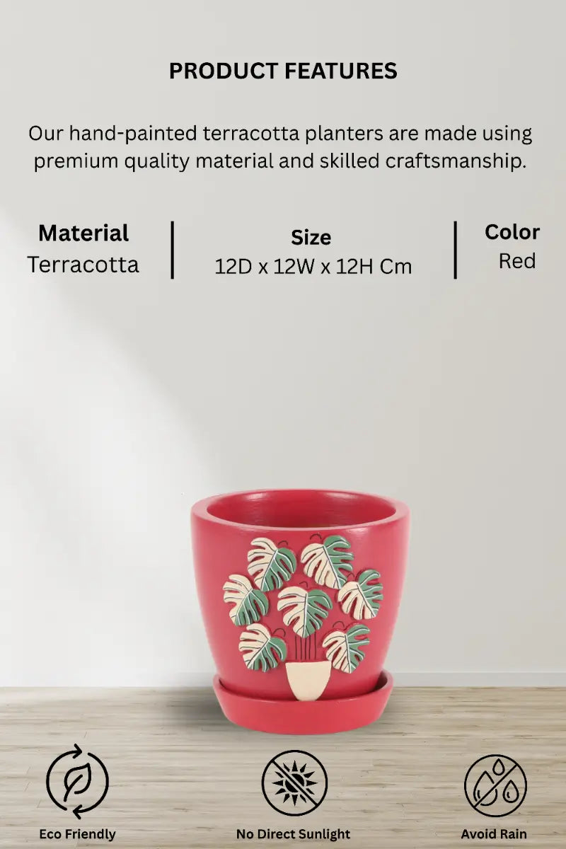 3D Embossed Planter Salsa Red 4.5 Inches Art Accent Pieces Premium Home Décor