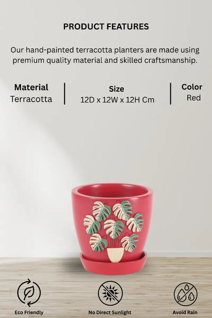 3D Embossed Planter Salsa Red 4.5 Inches Art Accent Pieces Premium Home Décor