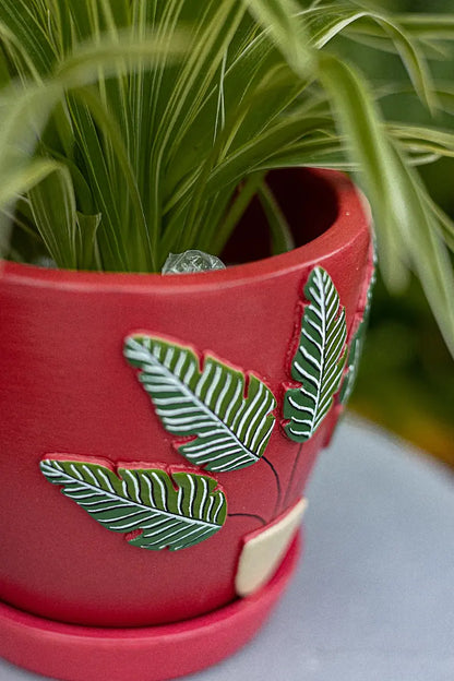 3D Embossed Planter Salsa Red 4.5 Inches Balcony Décor Indoor Planters Lifestyle