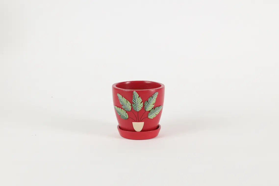 3D Embossed Planter Salsa Red 4.5 Inches Decorative Garden Planters Balcony Décor