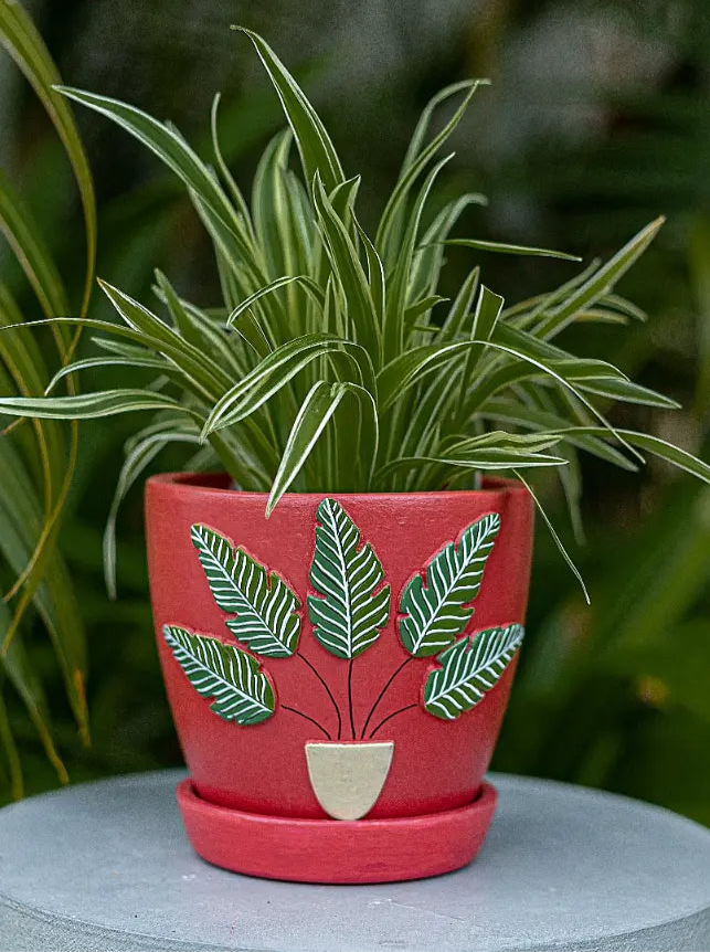 3D Embossed Planter Salsa Red 4.5 Inches Decorative Garden Planters Gifts For Office Desk