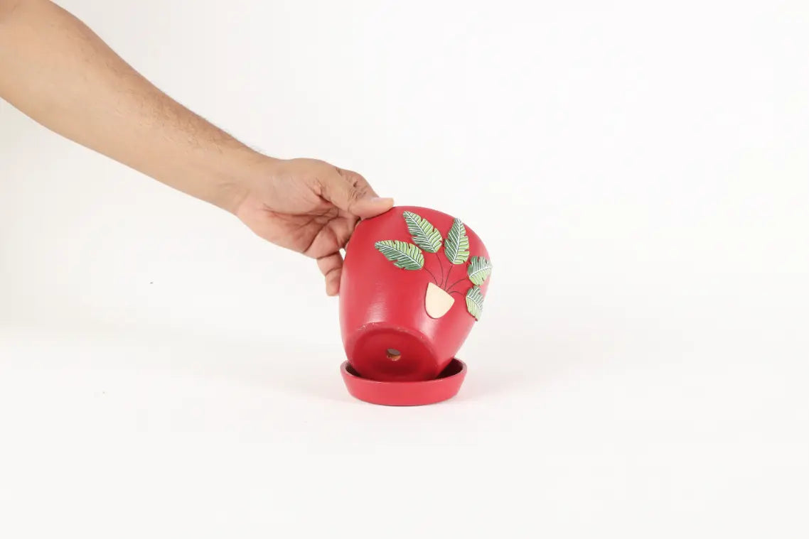 3D Embossed Planter Salsa Red 4.5 Inches Handcrafted Gifts For Birthdays and Parties