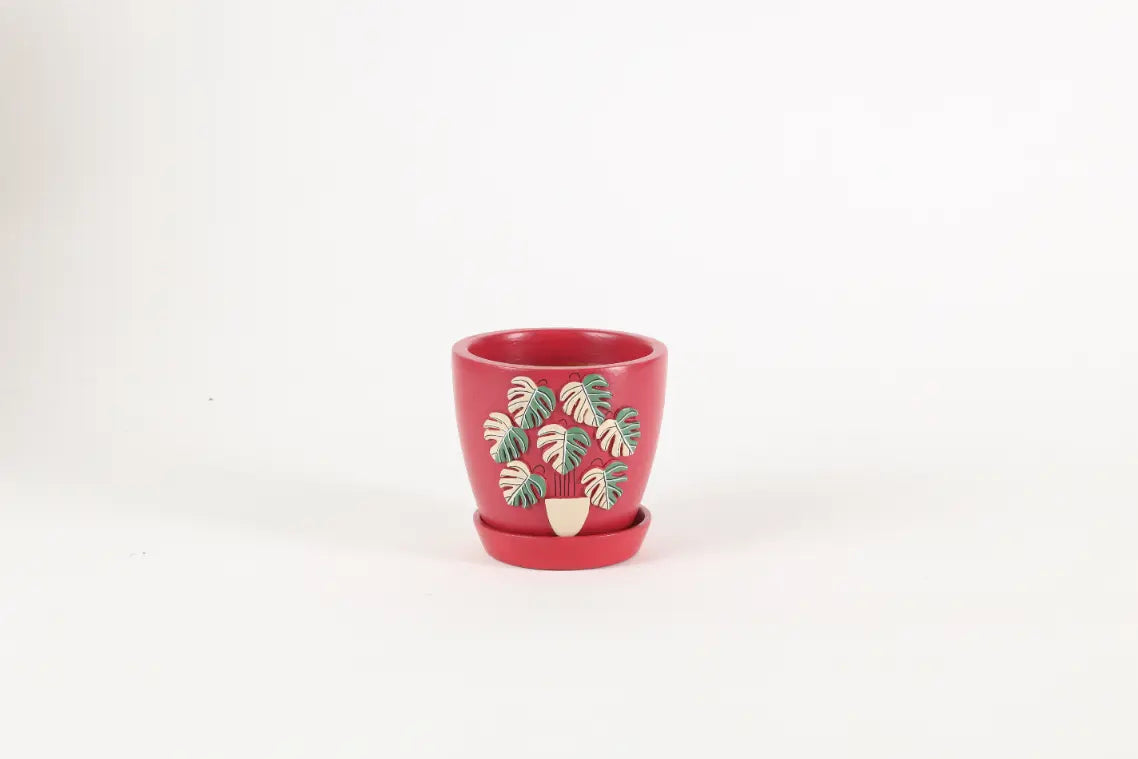 3D Embossed Planter Salsa Red 4.5 Inches Terracotta Pots Online India Eco Friendly Gifts