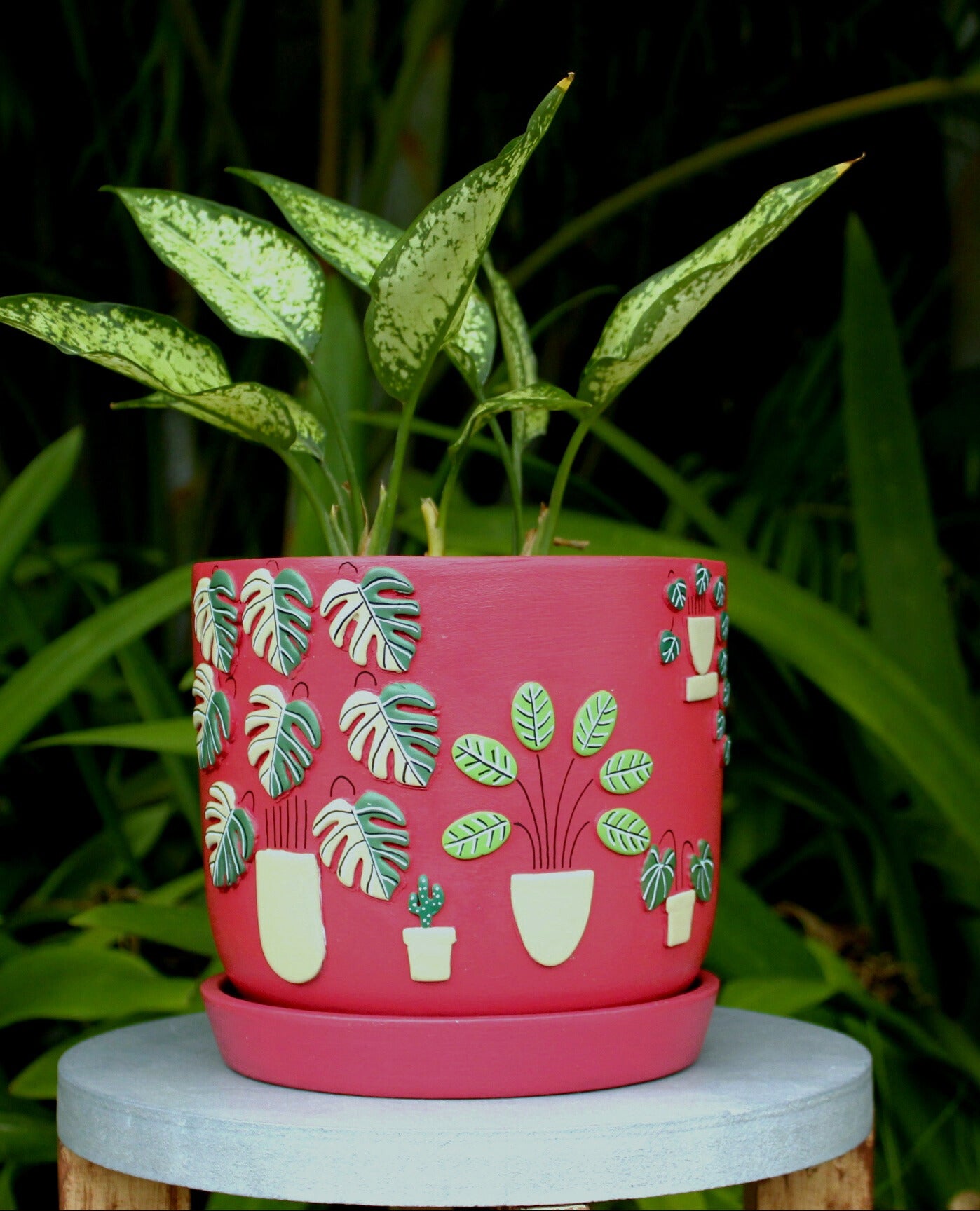 3D Embossed Planter Salsa Red 6 Inches Balcony Décor Indoor Planters Lifestyle