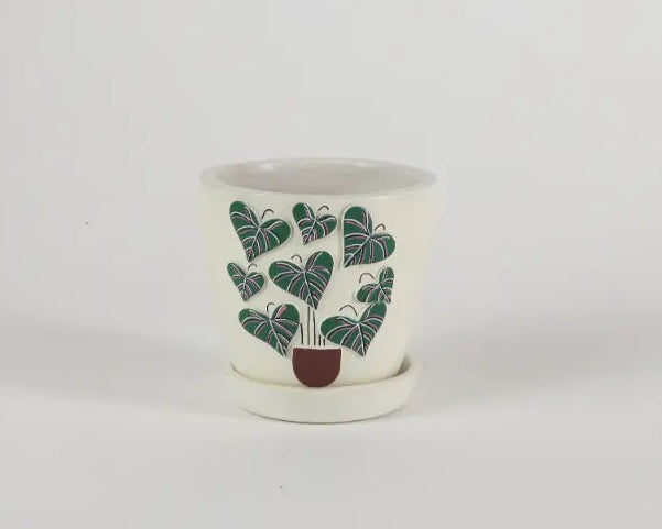 3D Embossed Planter off white 4.5 Inches Design Four Decorative Garden Planters Indoor