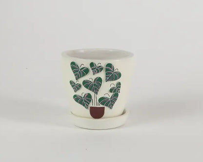 3D Embossed Planter off white 4.5 Inches Design Four Decorative Garden Planters Indoor