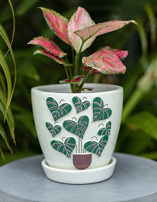 3D Embossed Planter off white 4.5 Inches Design One 3D Embossed Planters Handmade Terracotta Planters