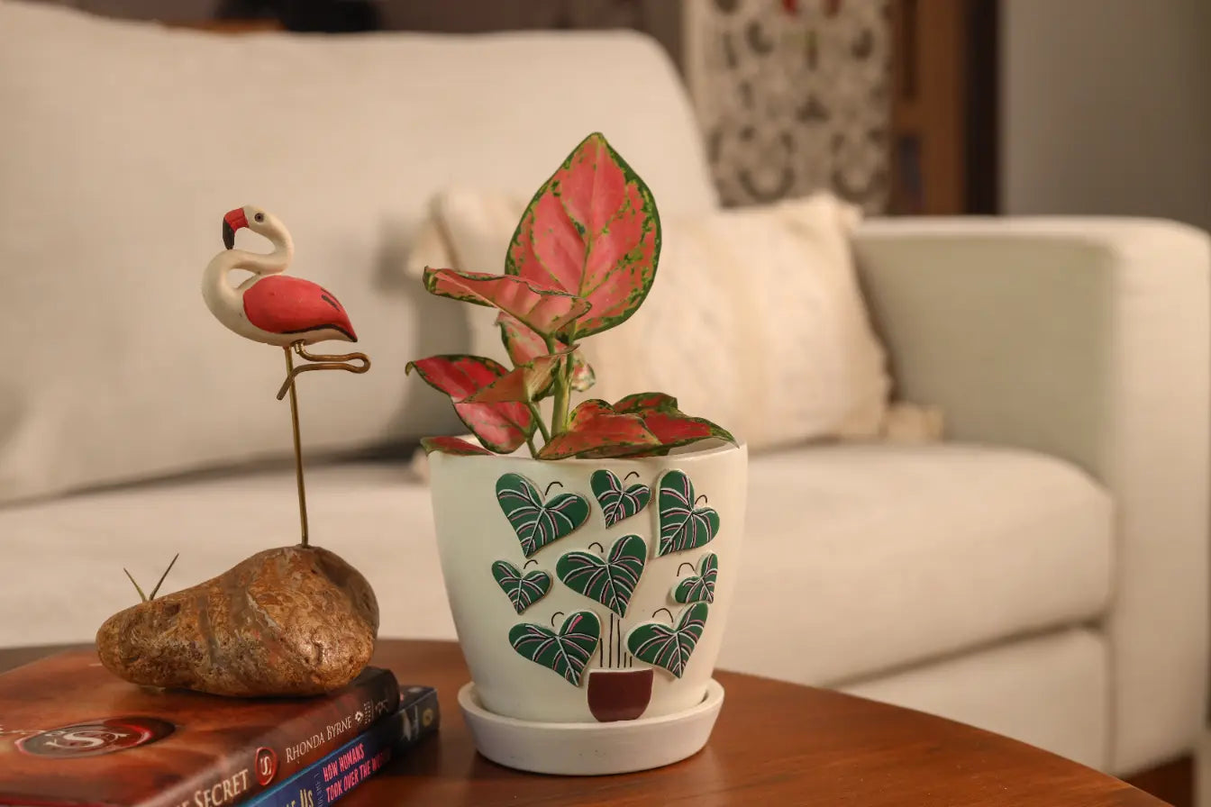 3D Embossed Planter off white 4.5 Inches Design Three Terracotta Pots Online India Craft Delights