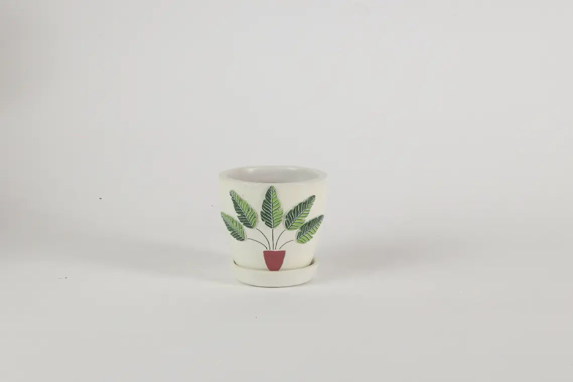 3D Embossed Planter off white 4.5 Inches Handcrafted Gifts For Birthdays and Parties
