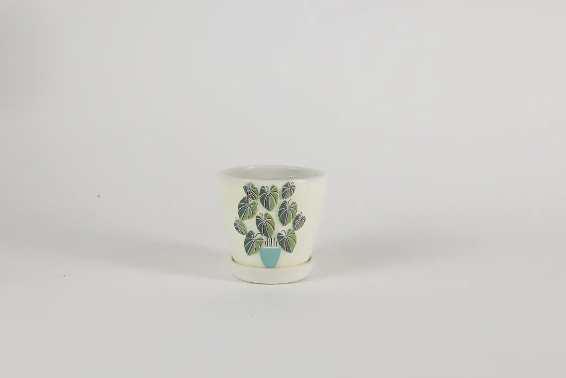3D Embossed Planter off white 4.5 Inches Handmade Home Décor Artisan Crafted Pots