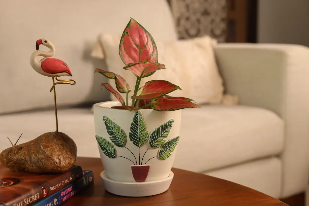 3D Embossed Planter off white 4.5 Inches Mini Hand-painted Pots Unique Gifting Ideas