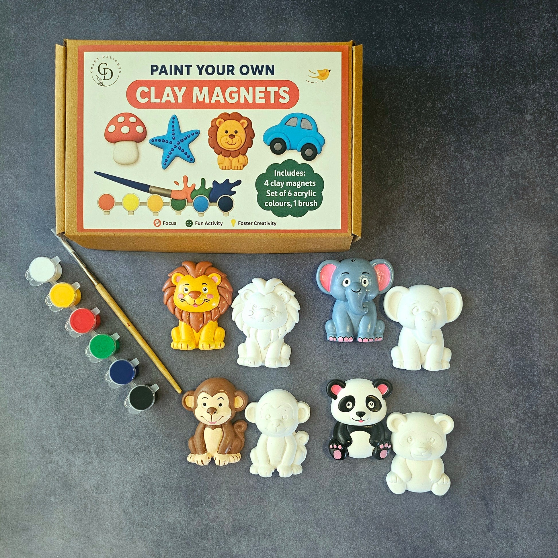 Animal Theme 2 Paint Your Own Clay Magnets DIY Craft Kits Craft Delights India