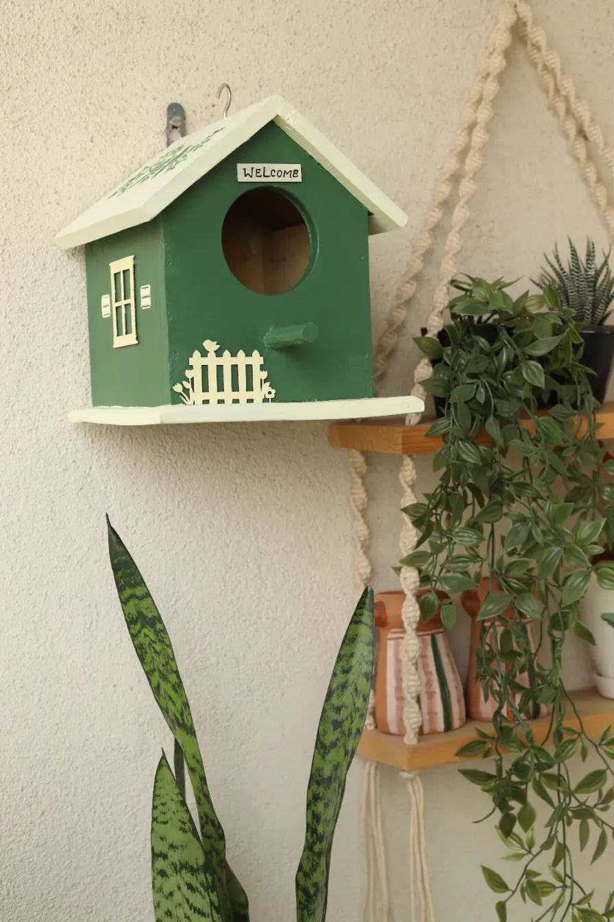 Chirpy Hut Birdhouse Bird House for Balcony Hanging Wooden Birdhouse