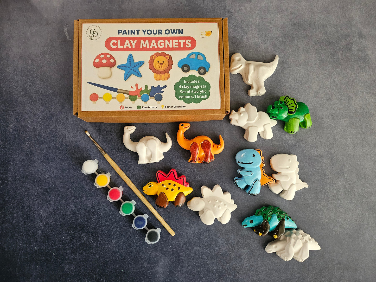 Dinosaur Theme Paint Your Own Clay Magnets DIY Craft Kits Craft Delights India