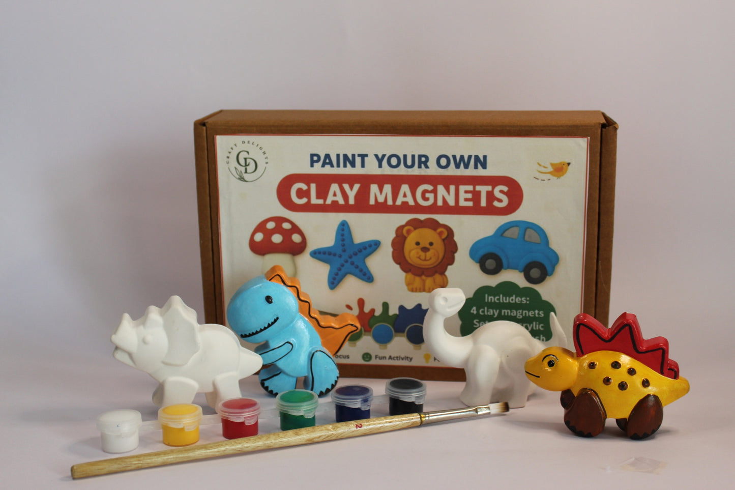 Dinosaur Theme Paint Your Own Clay Magnets Handmade Home Décor Eco Friendly Gifts