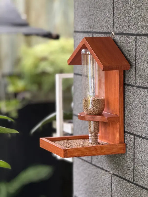 Feather Feast Bird Feeder Design One Bird Feeder for Garden Hanging Wooden Feeder