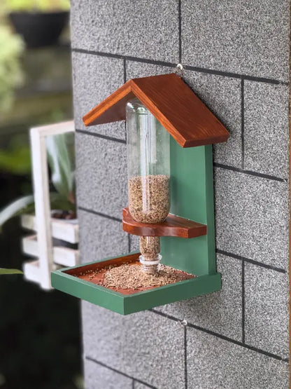 Feather Feast Bird Feeder Design Two Bird House for Balcony Hanging Wooden Structure