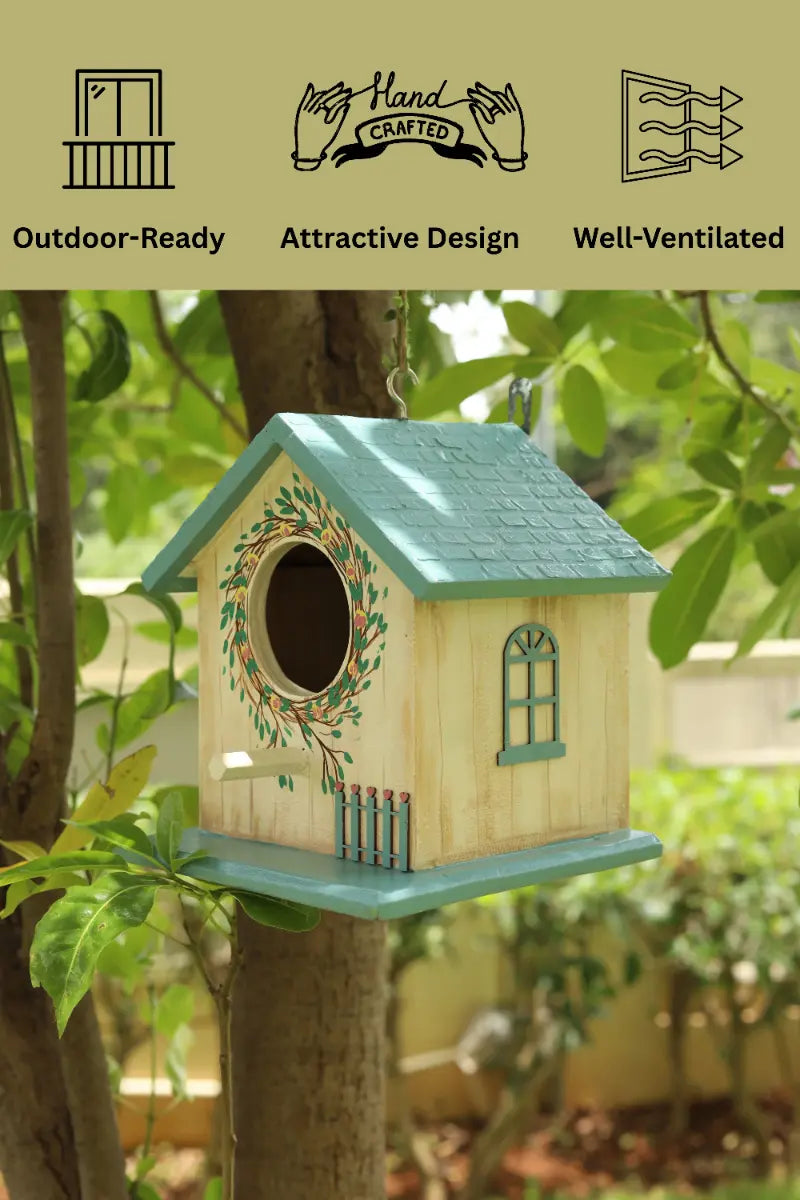 Green Perch Birdhouse Balcony Décor Rustic Handmade Ornaments
