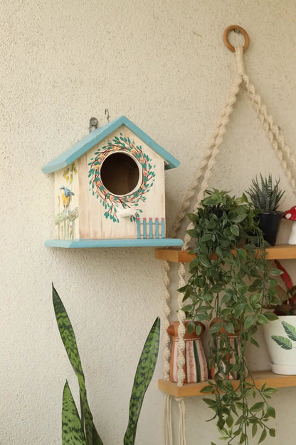 Green Perch Birdhouse Bird House for Balcony Hanging Wooden Birdhouse