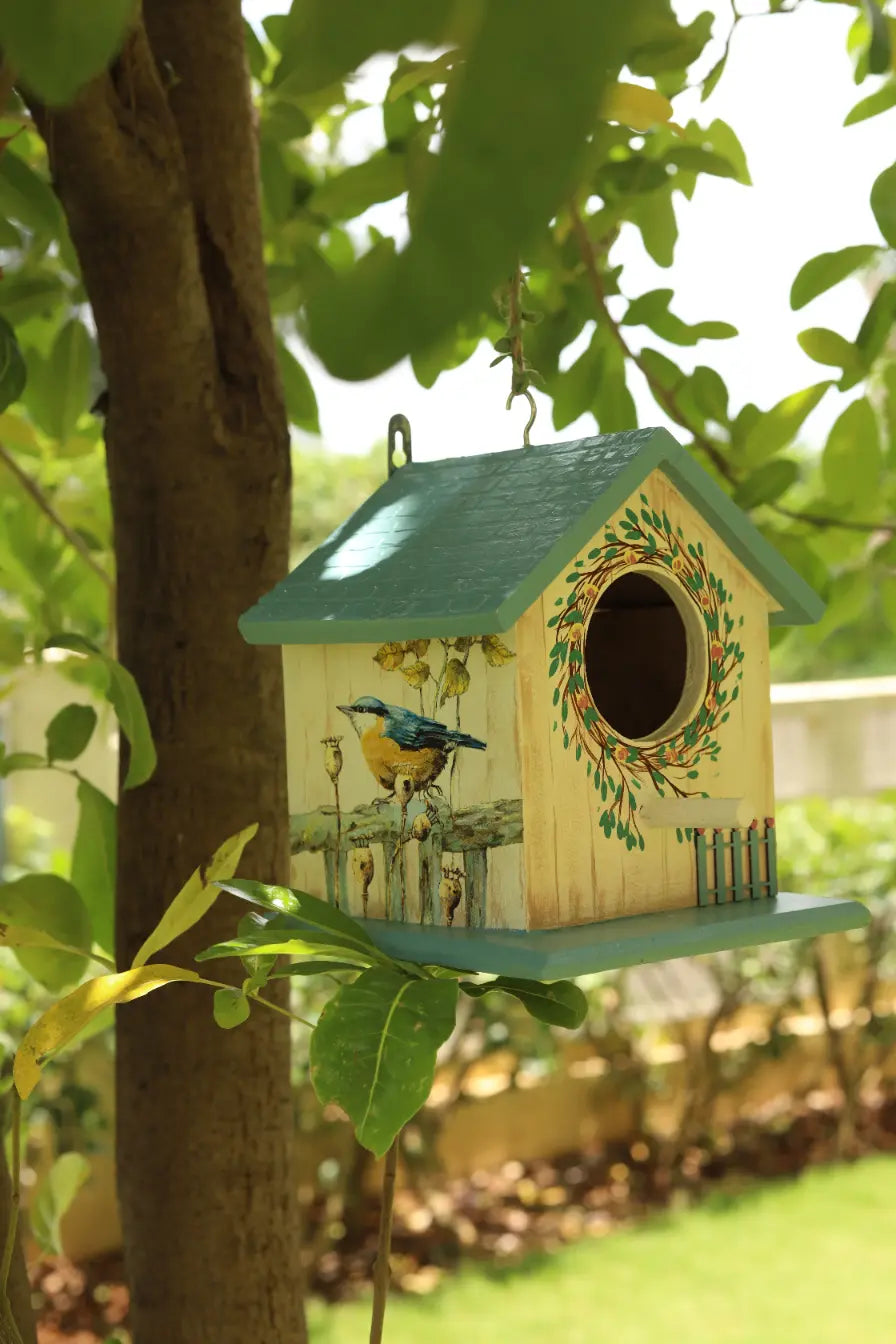 Green Perch Birdhouse Hand Painted Planters Companion Premium Home Décor
