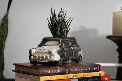Handcrafted Concrete Car Planter/Organizer Black and white