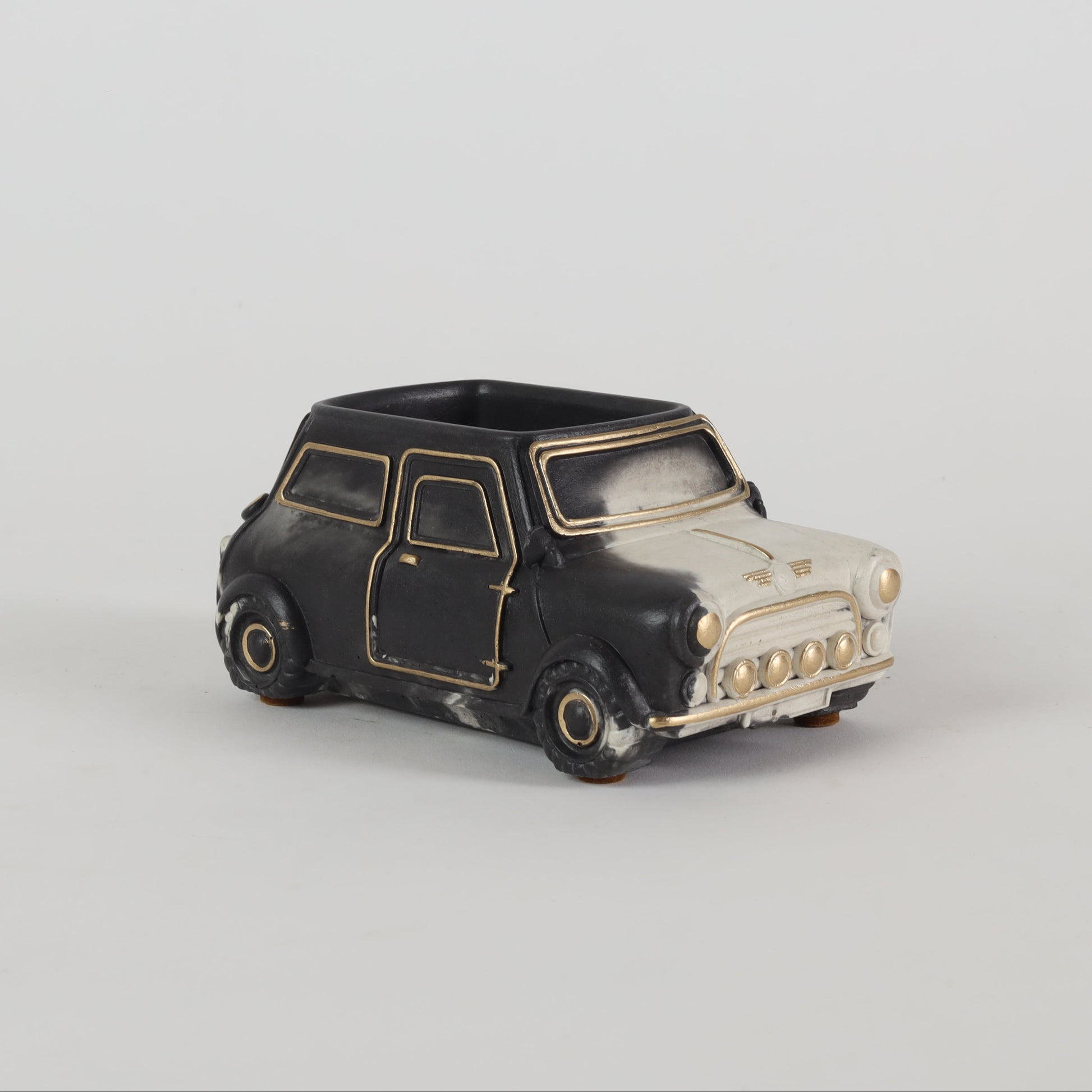 Handcrafted Concrete Car Planter/Organizer Black and white side view