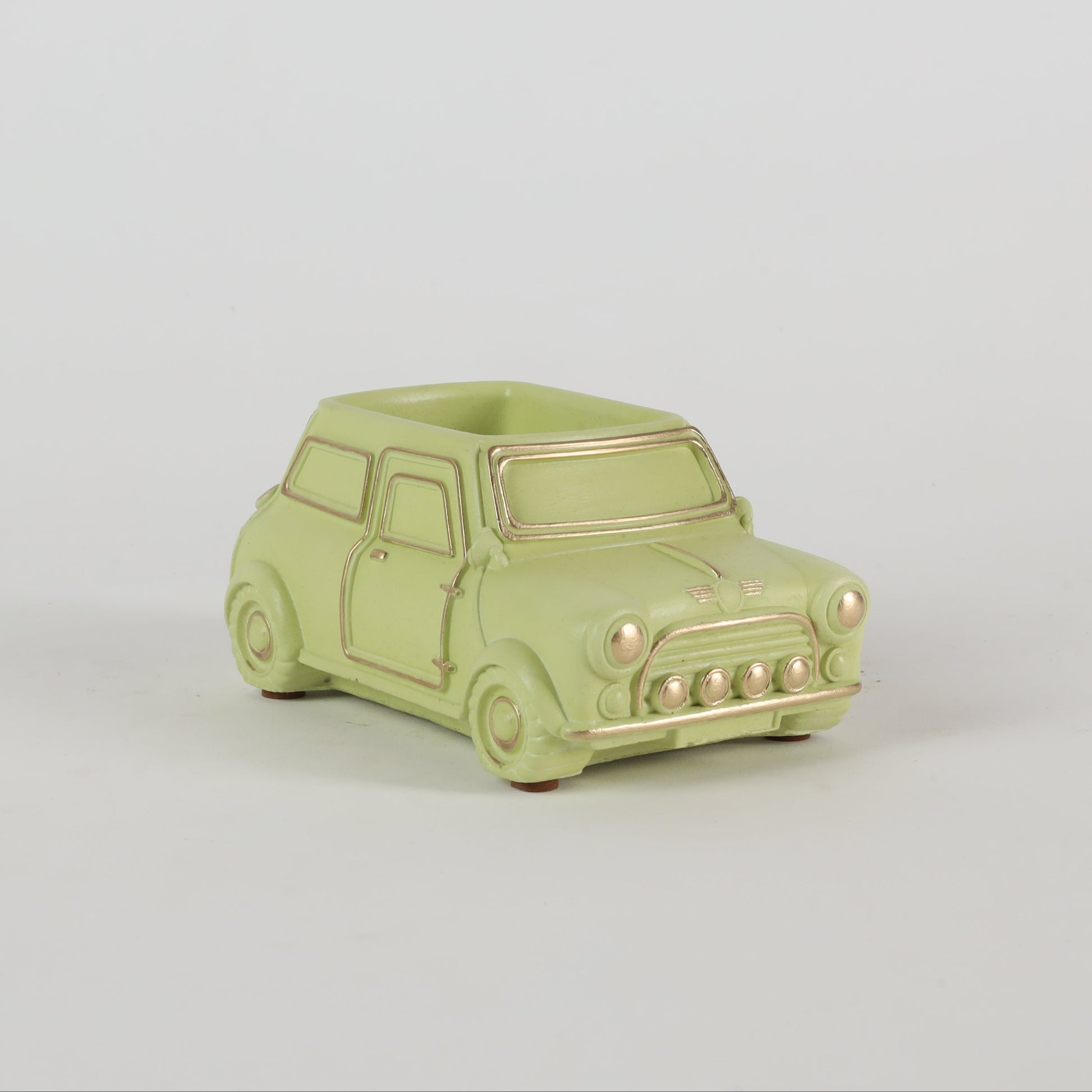 Handcrafted Concrete Car Planter/Organizer Green side view