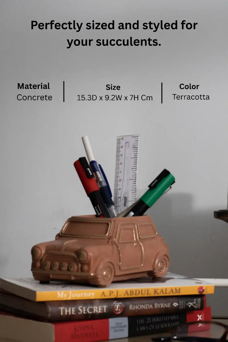 Handcrafted Concrete Car Planter/Organizer Terracotta