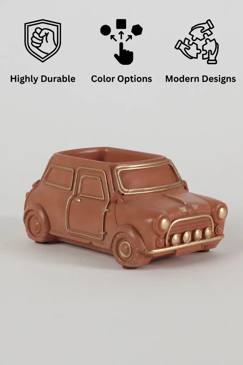Handcrafted Concrete Car Planter/Organizer Terracotta