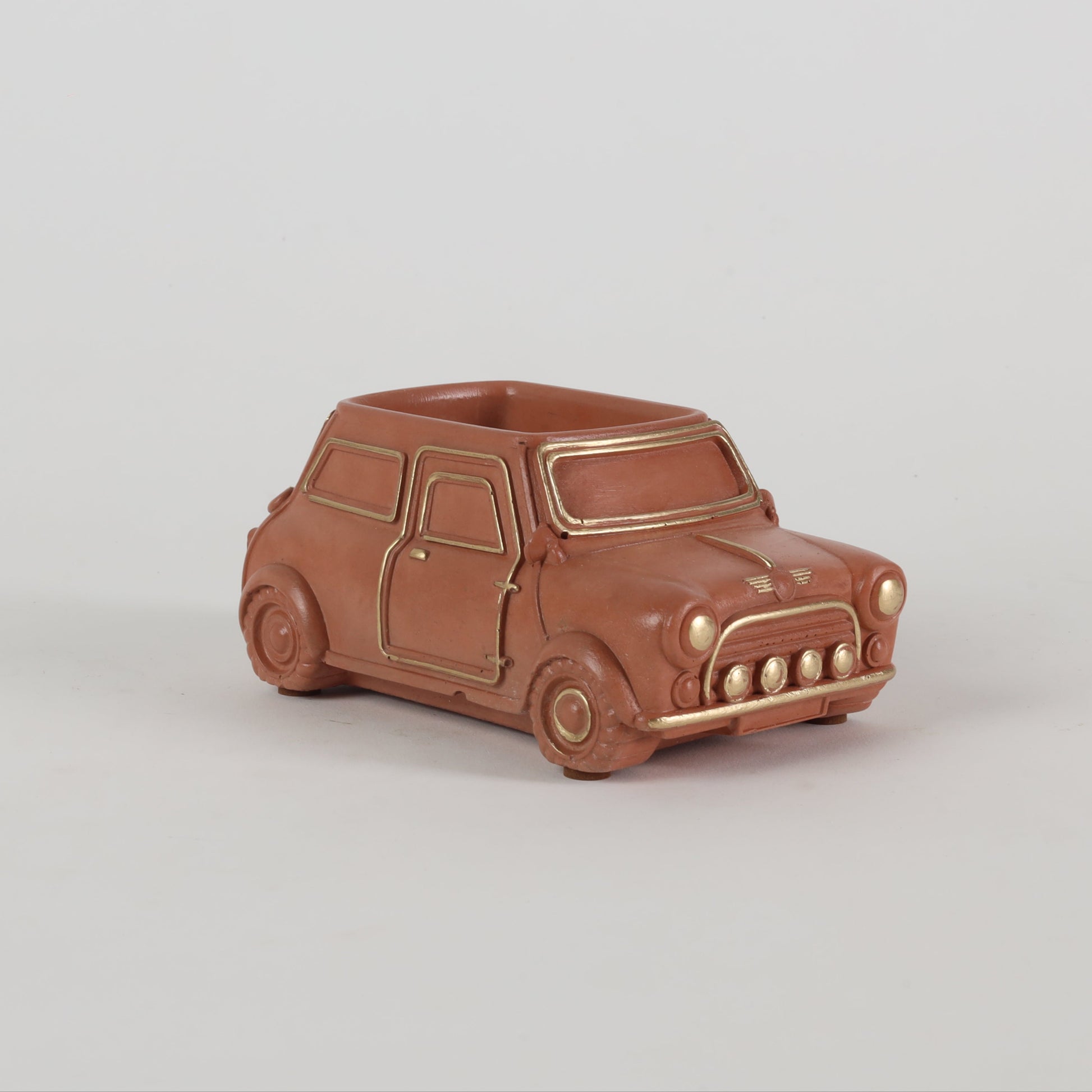 Handcrafted Concrete Car Planter/Organizer Terracotta side view