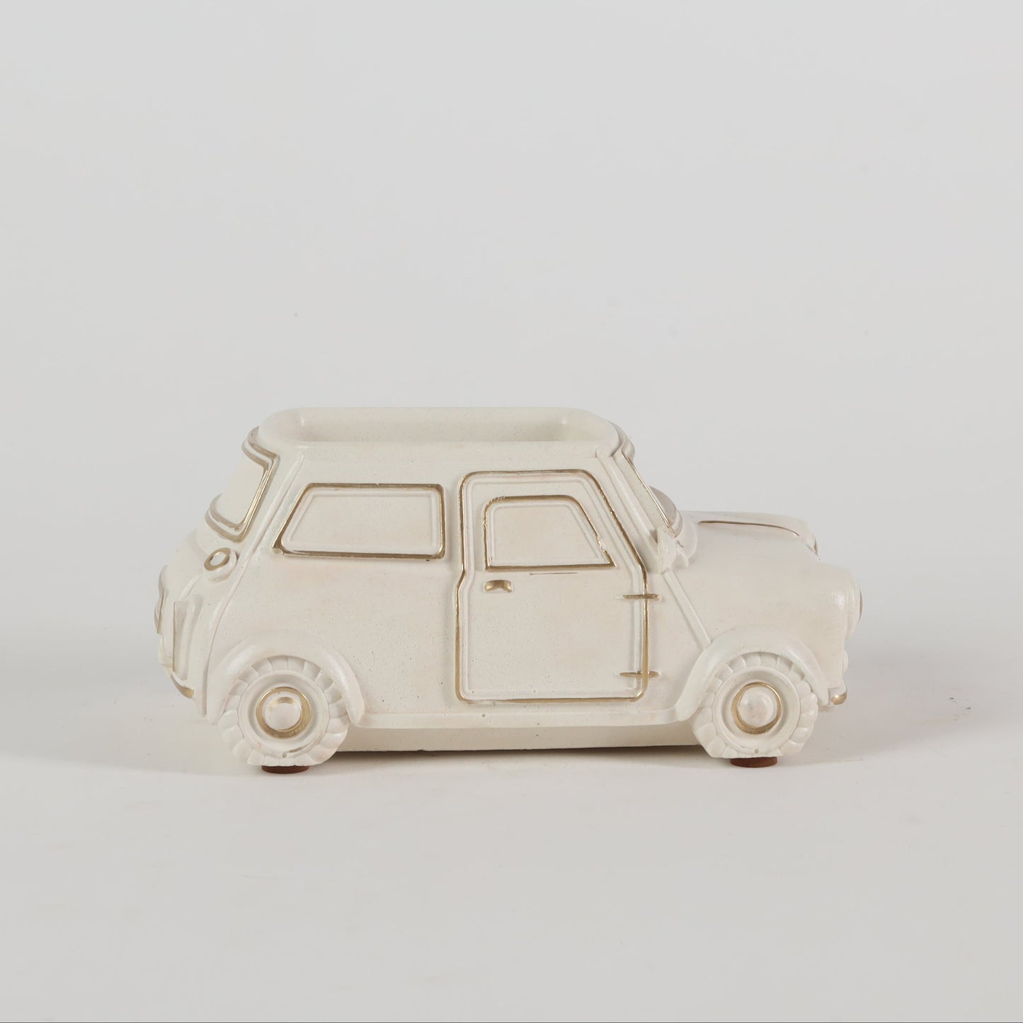 Handcrafted Concrete Car Planter/Organizer White side view