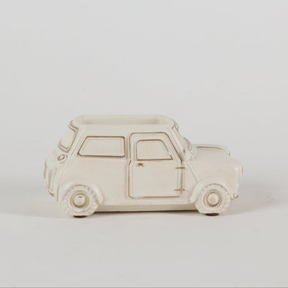 Handcrafted Concrete Car Planter/Organizer White side view