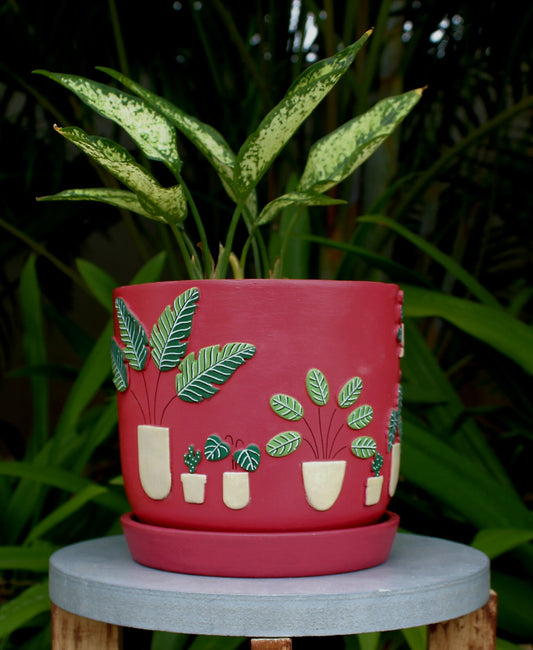 3D Embossed Planter (Salsa Red) - 6 Inches