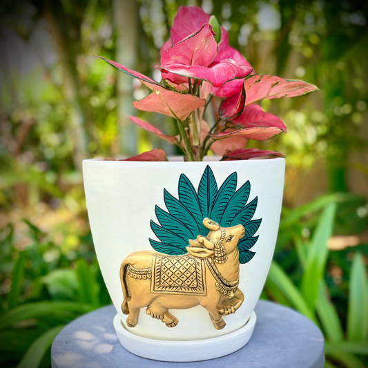 3D Embossed Pichwai Planter - 8 Inches