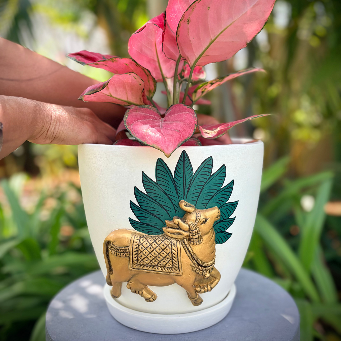 3D Embossed Pichwai Planter - 8 Inches