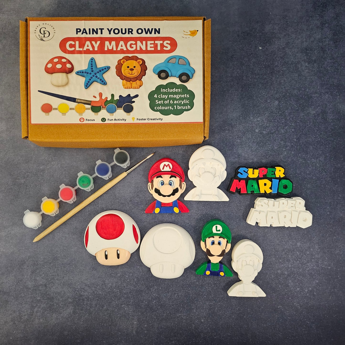 Mario Theme Paint Your Own Clay Magnets DIY Craft Kits Craft Delights India