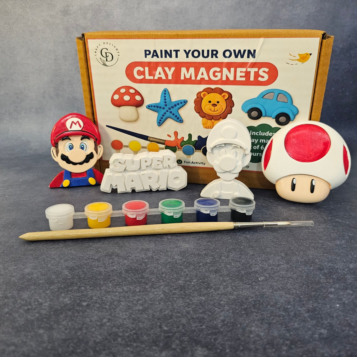 Mario Theme Paint Your Own Clay Magnets Handmade Home Décor Eco Friendly Gifts