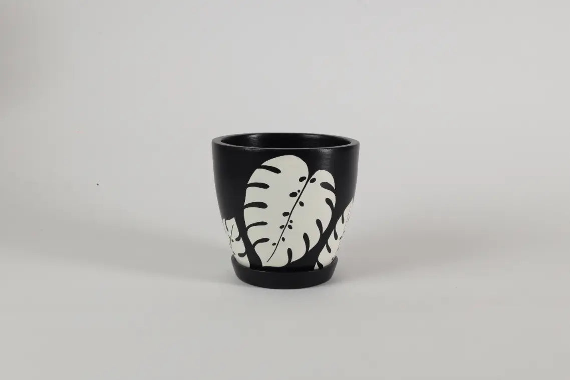 Monstera Black Planter Hand Painted Planters Premium Home Décor