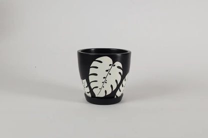 Monstera Black Planter Hand Painted Planters Premium Home Décor